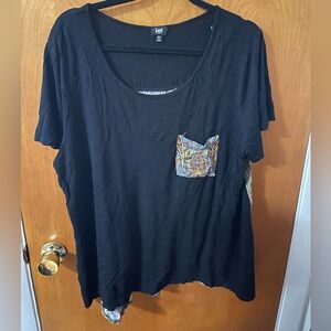 Black t-shirt with pattern design on back